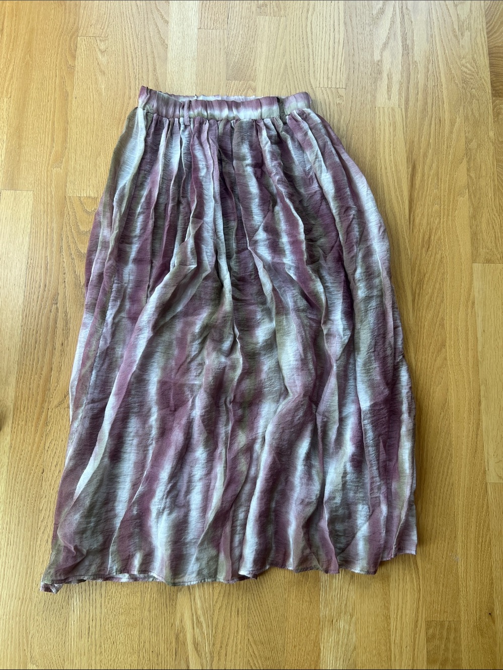 Zara Mauve and Cream Tie-Dye Pleated Maxi Skirt
